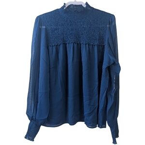 LAUNDRY BY SHELLI SEGAL WOMEN'S POSEIDON SHEER LONG SLEEVE BLOUSE SIZE XL